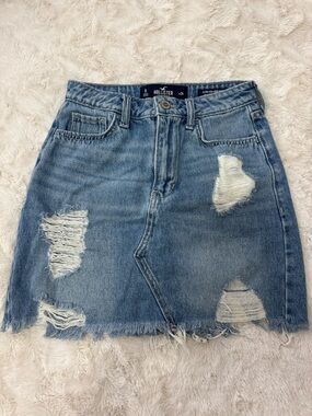 Hollister Distressed Denim Mini Skirt - Light Blue